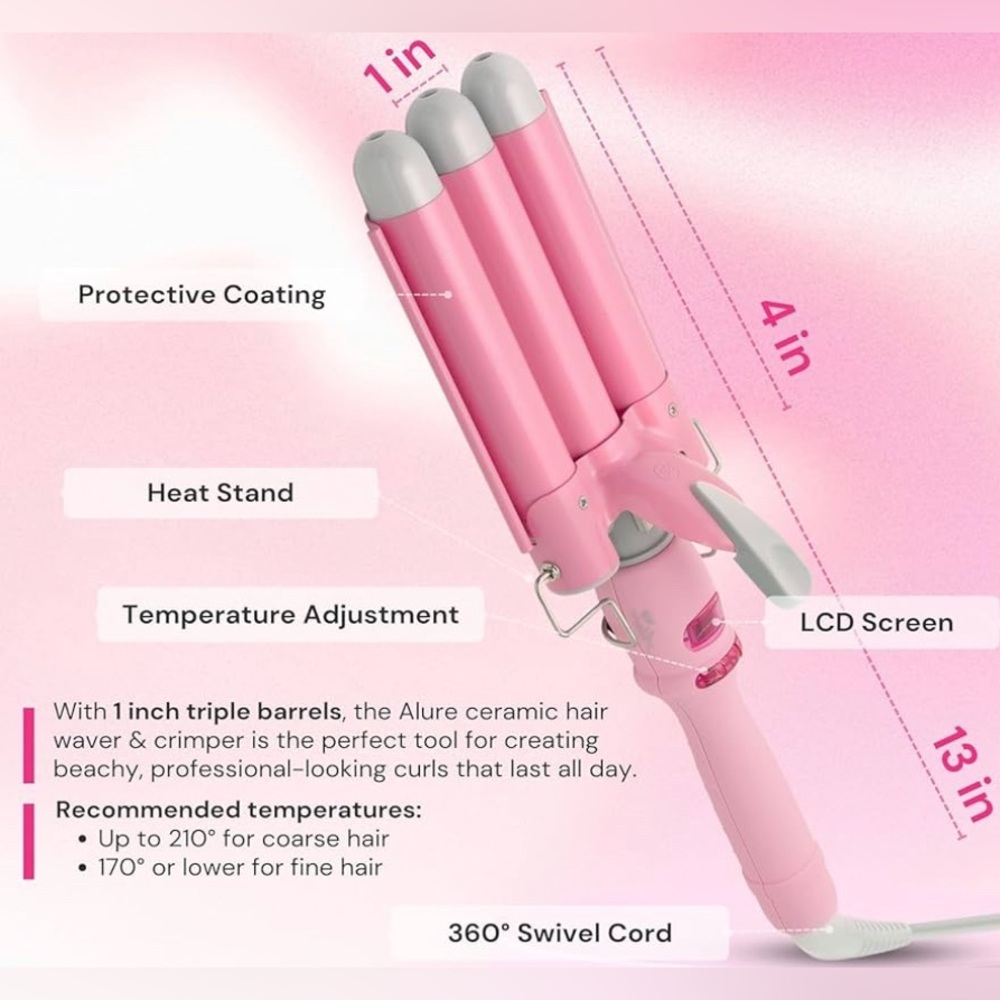 NWOB 1” Triple Barrel Ceramic Tourmaline Hair Waver•360swivel•6ft cord - Picture 2 of 7